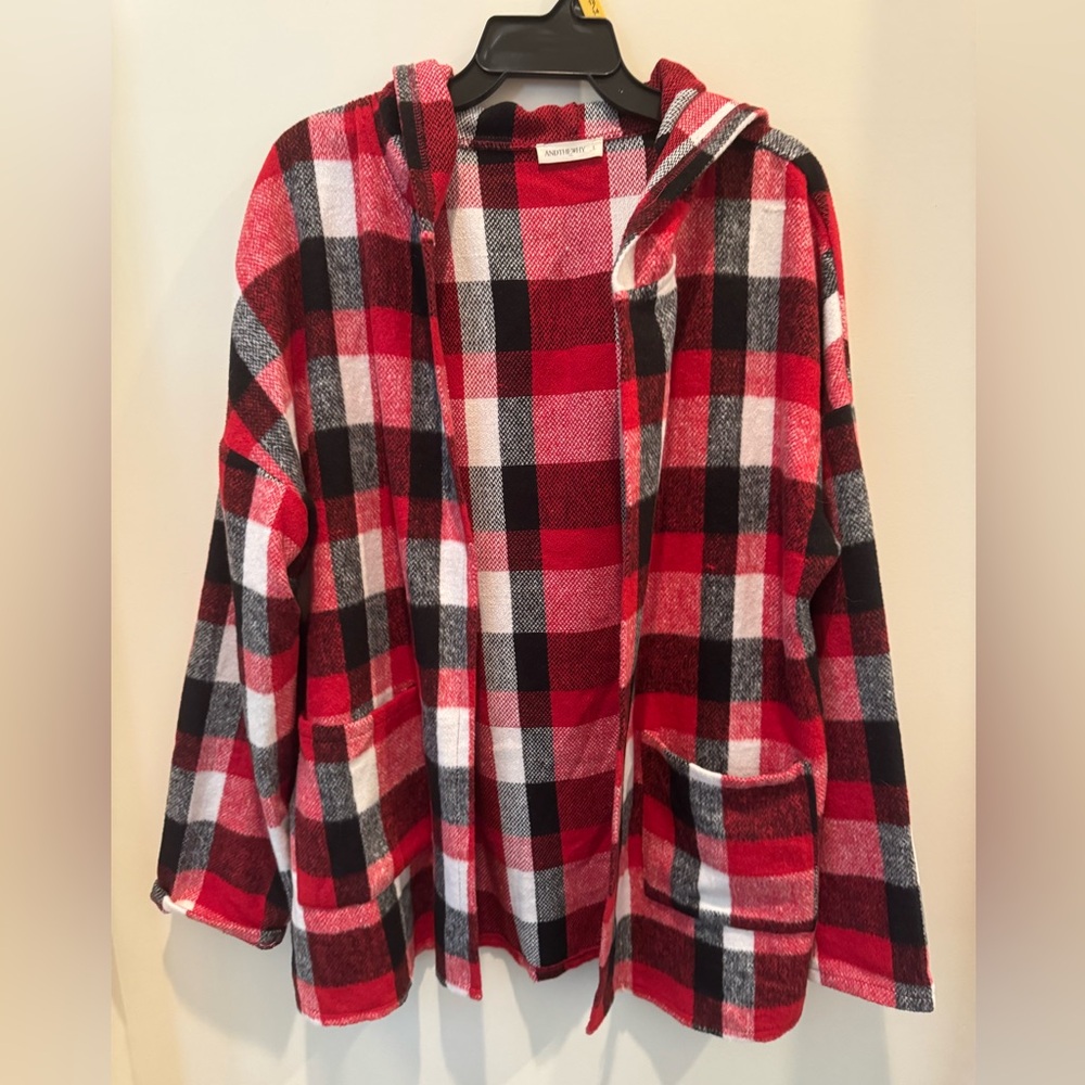Red and Black Plaid Flannel Hooded Jacket